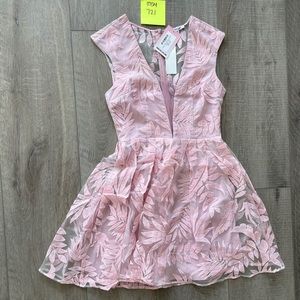 Minuet Petite Pink Floral Lace Fit-and-Flare Dress